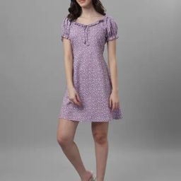 MASAKALI.CO Purple Printed A Line Dress-image-32