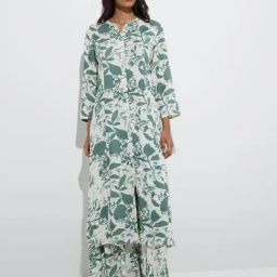 Utsa by Westside Green Leaf Design A-Line Kurta-96
