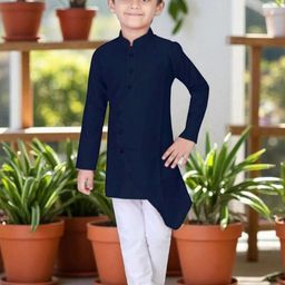 Pohar Creation Boys Navy Blue Cotton Kurta Pyjama Set-image-115