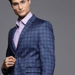 Peter England Elite Men Blue Slim Fit Checked Single-Breasted Formal Blazer-picture-48