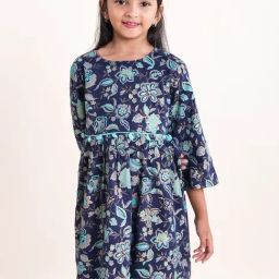 Kiddopanti Kids Navy Floral Print Kurta-image-48