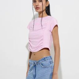 Nuon by Westside Pink Ruched Detailed Cotton Crop Top-picture-30