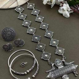 NAMAN ARTS Ramya Silver-Plated Oxidised Necklace Jewellery Set-picture-7