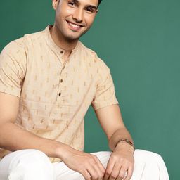 Sangria Men Mandarin Collar Pure Cotton Casual Shirt-image-32