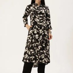 Amukti Black Rayon Printed Three-Quarter Sleeves Kurta-image-35