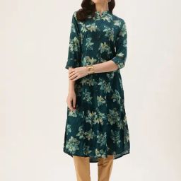 Amukti Blue Rayon Printed Three-Quarter Sleeves Kurta-image-35
