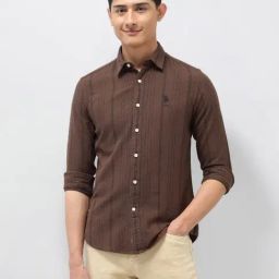 U.S. Polo Assn. Denim Co. Brown Cotton Regular Fit Striped Shirt-picture-2