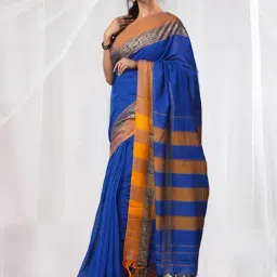 Unnati Silks Blue & Orange Cotton Woven Saree With Unstitched Blouse-image-51