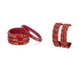 SOMIL Women Red Pack Of 12 Handmade Traditional Glass Bangle Set-picture-12