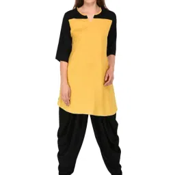 PATRORNA Mustard & Black Regular Fit Kurta-image-98