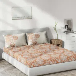 DDecor Orange Cotton 145 TC Queen Bedsheet with 2 Pillow Covers-image-50