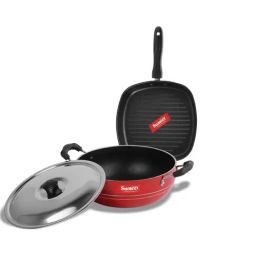 Sumeet Elegant Design Red Aluminium Cookware Set-image-7