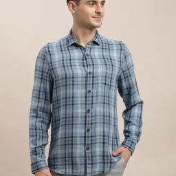 Turtle Light Blue Slim Fit Chequered Shirt-image-53