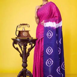 Unnati Silks Pink & Blue Cotton Printed Saree With Unstitched Blouse-picture-22