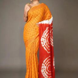 Unnati Silks Yellow & Red Cotton Printed Saree With Unstitched Blouse-picture-6