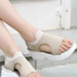 Shoetopia Kids Beige Ankle Strap Wedges-image-61