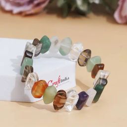 eCraftIndia Multicolor 7 Chakra Bow Crystal Gemstone Beaded Bracelet for Men and Women, 8 MM Beads-image-7