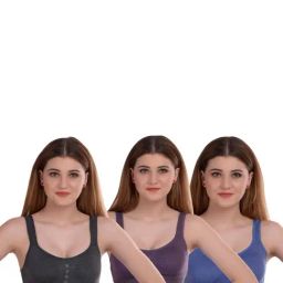 AROUSY Black & Blue Cotton Beginner's Bras - Pack Of 3-picture-31