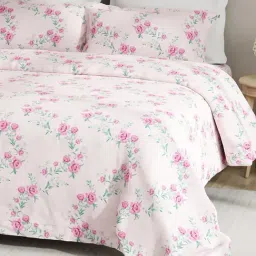 Boutique Living Embrace Pink Cotton Floral 152 TC King Flat Bedsheet with 2 Pillow Covers-picture-40