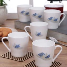 Clay Craft White & Blue Fine Ceramic Coffee & Tea Mugs (180 ml) - Set of 6-image-94