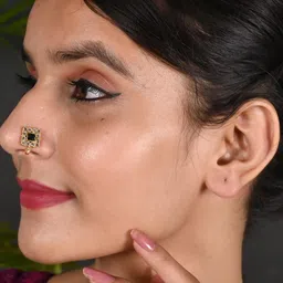 Tanusha Jewels Gold-Plated Brass Zircon Clip-On Nosepin-image-3