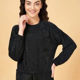 Ajile by Pantaloons Black Self Pattern Sports Sweatshirt-image-32