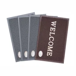 AAZEEM 4Pcs Grey & Brown Textured Anti-Skid Welcome Doormats-3