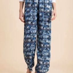 Moomaya Blue & White Printed High Rise Palazzos-image-35
