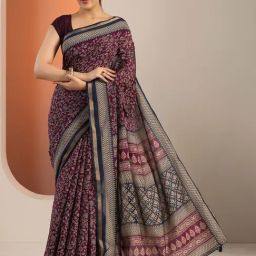 Libas Purple Floral Saree With Unstitched Blouse-image-31