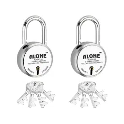ALONE LOCKS Round 50 mm Steel Chrome 8 Same Keys Double Locking Padlock (Pack of 2)-32