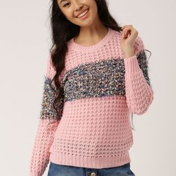 DressBerry Women Pink Self Design Pullover-image-97