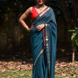 Suta Teal Blue Cotton Woven Saree Without Blouse-picture-44