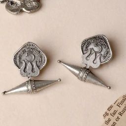 Teejh Ethnic Aisha Silver Oxidized Stud Earrings-12