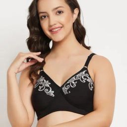 Clovia Black Cotton Embroidered Full Coverage Bra-picture-26