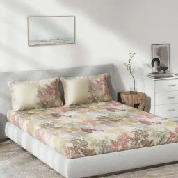 DDecor Beige Cotton 145 TC Queen Bedsheet with 2 Pillow Covers-image-92