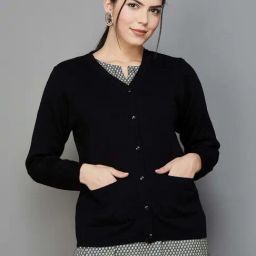 Melange by Lifestyle Black V Neck Cardigan-image-49
