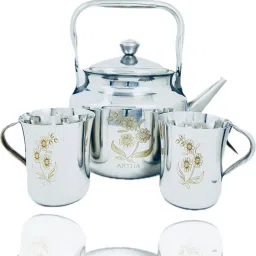 S.S Laser Printed Tea Kettle 1 Ltr With 2 Maching Laser Printed Cups 200Ml Each Tea Urn-picture-4