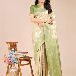 Mitera Soft Banarasi Silk Zari Weaving Saree With Contrast Blouse Piece-picture-30