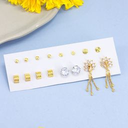PRIVIU Set of 8 Gold Plated Peacock Shaped American Diamond  Studs Earrings-16