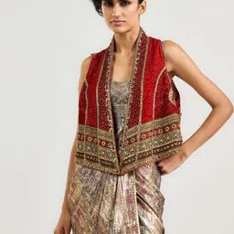 OTT Tarun Tahiliani Women Polyester Longline Open Front Jacket with Embroidered-17