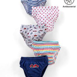 Babyhug Antibacterial Stripes & Vehicle Print Briefs Pack of 5 - Multicolor-image-34