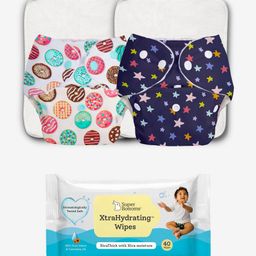 SuperBottoms Basic Reusable Cloth Diaper XtraHydrating Freesize Cloth Diapers and Free Wipes Pack of 40 (Print May Vary)-14