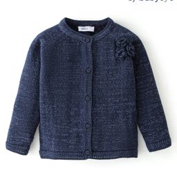 Babyoye Eco Conscious 100% Cotton Knit Full Sleeves Solid Colour Sweater With Floral Corsage Design - Navy Blue-image-67