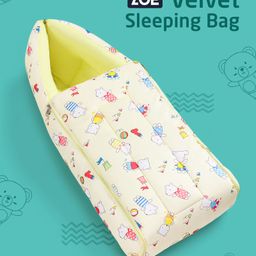 Zoe Velvet 3 in 1 Baby Carry Nest Cum Sleeping Bag Puppy Print- Yellow-image-22