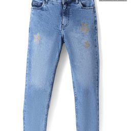 Pine Kids Denim Woven Full Length Solid Color Jeans with Star Embroidery - Blue-picture-36