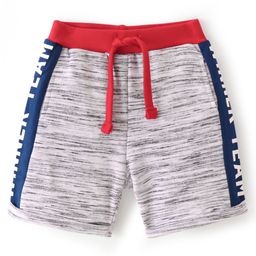 Babyhug Cotton Looper Knit Text Printed Shorts - White & Red-image-23