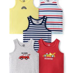 Doodle Poodle 100% Cotton Sleeveless Vests with Car Print Pack Of 5 - Multicolour-picture-18