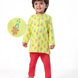 EARTHY TOUCH Single Jersey Knit Full Sleeves Printed Kurta & Pyjama Set - Limegreen-picture-22
