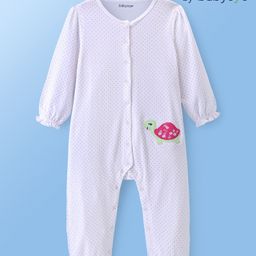 Babyoye Cotton Knit Full Sleeves Romper with Polka Dots Print & Turtle Embroidery - White-image-92
