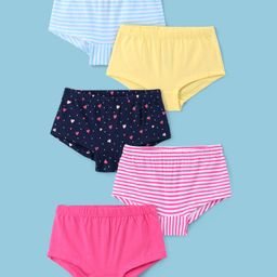 Honeyhap Premium Cotton Elastane Single Jersey Knit Hipster Panties with Stripes & Hearts Print Pack of 5 - Andango Pink Navy Peony & Popcorn & Bright White-picture-8